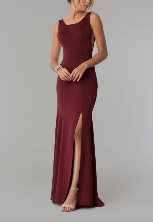 Sheer-Sided Backless Floor-length Long Formal Prom Dress With Slit