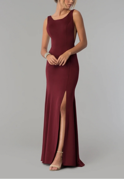 Sheer-Sided Backless Floor-length Long Formal Prom Dress With Slit