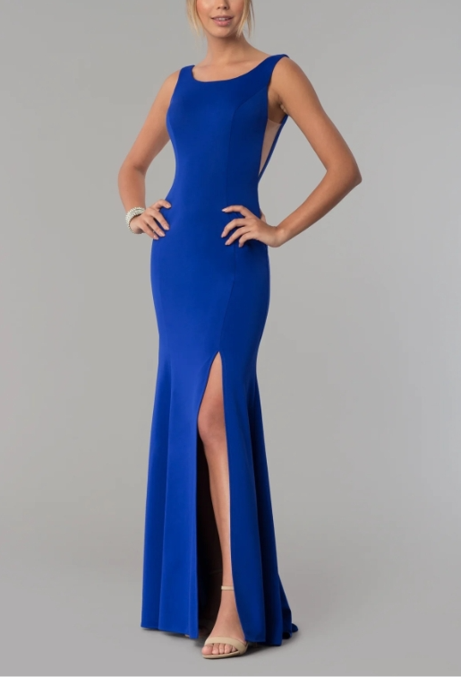 Sheer-Sided Backless Floor-length Long Formal Prom Dress With Slit