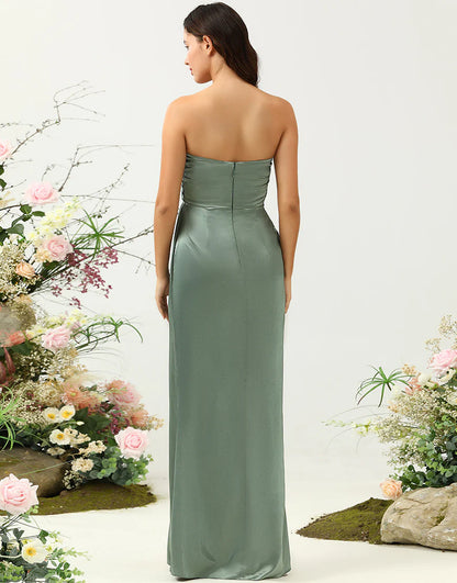 Sweetheart Satin Long Bridesmaid Dress with Slit