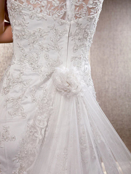 Wedding Dresses Scoop Neck Lace Tulle Sleeveless