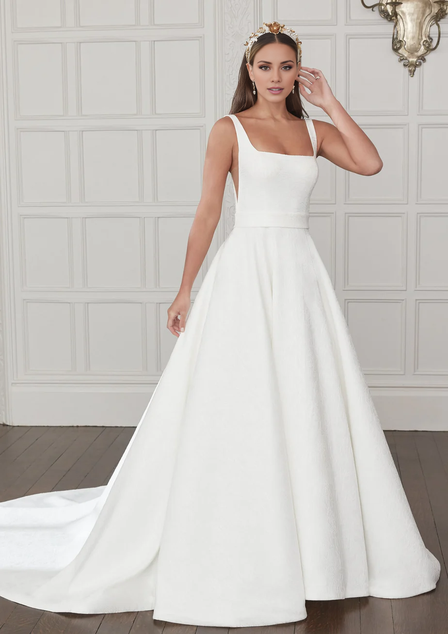 Backless Square Neck Court Train Wedding Dresses