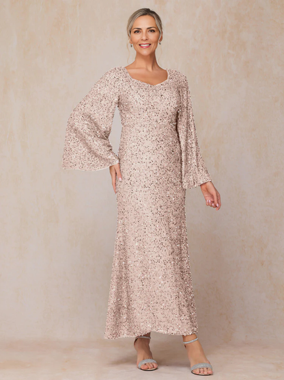 Long Sleeves Sequins Ankle Length Mother Of The Bride Dress