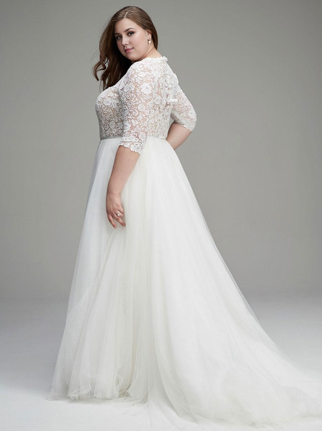 Simple Wedding Dress A-Line Jewel Neck 34 Length Sleeves Lace Tulle Bridal Gowns