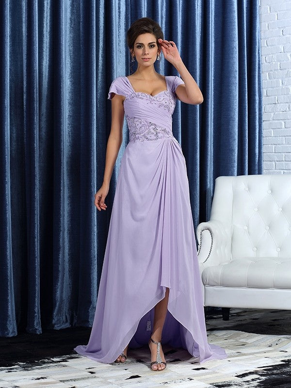 A-Line/Princess Straps Beading Sleeveless High Low Chiffon Mother of the Bride Dresses