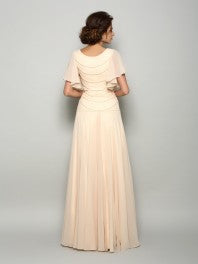 A-Line/Princess Square Beading Short Sleeves Long Chiffon Mother of the Bride Dresses