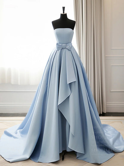 A-Line Blue Satin Long Prom Dress Simple Satin Formal Evening Dress