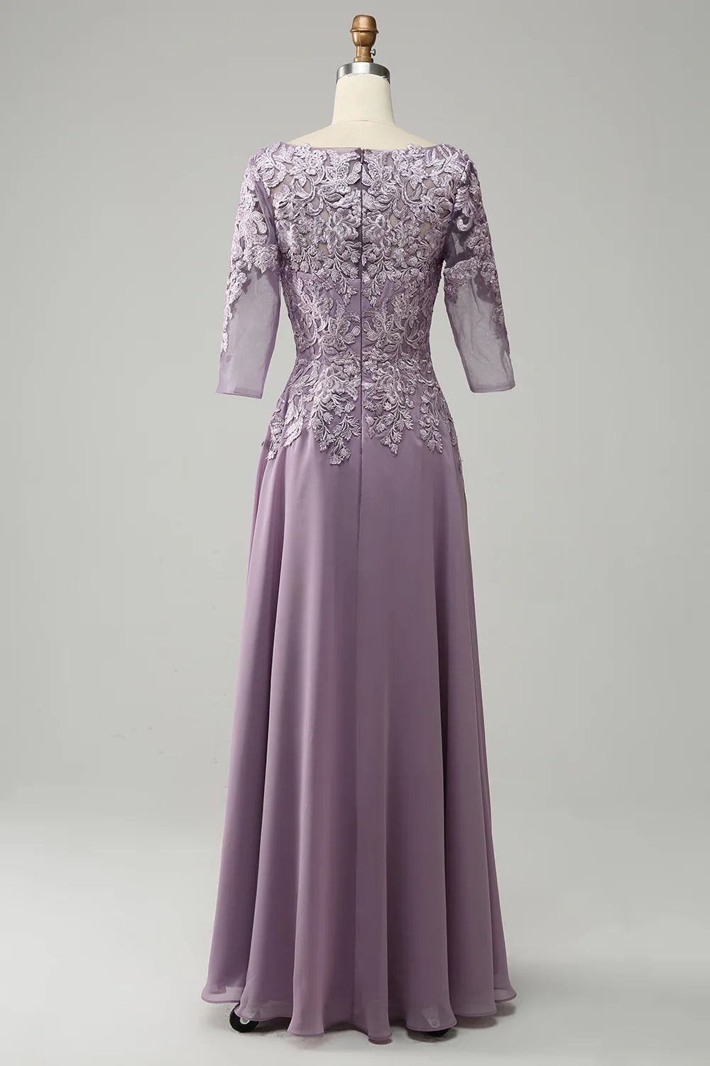 Purple Chiffon V-Neck Floor-length Mother of the Bride Dress with Lace