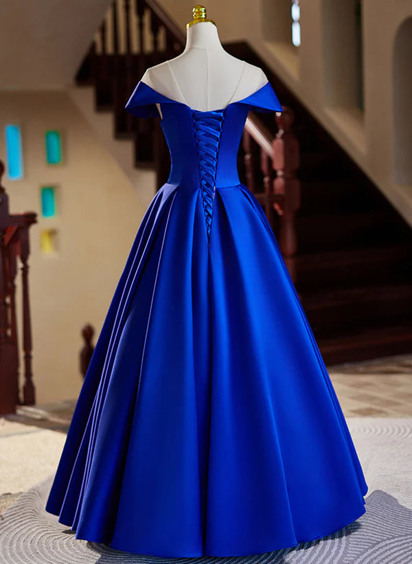 Royal Blue Satin A-line Ballgown Long Evening Dress Prom Dress