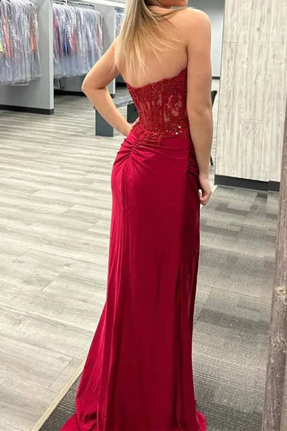 Mermaid Sweetheart Sequins Corset Prom Dress with Split Front