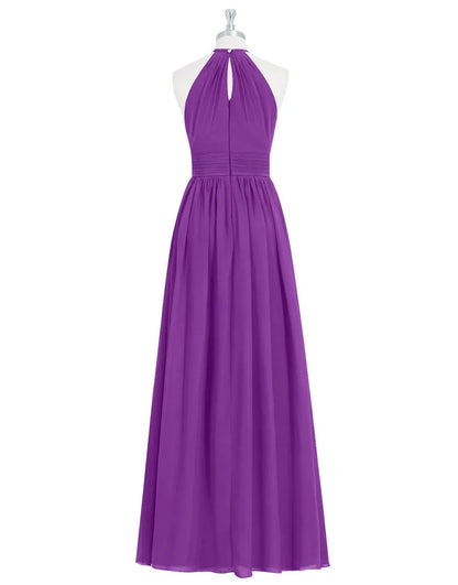 Lavender A-Line Floor Length Halter Neckline Chiffon Bridesmaid Dress