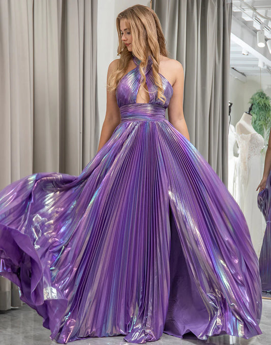 Dark Purple A Line Long Prom Dress With Slit