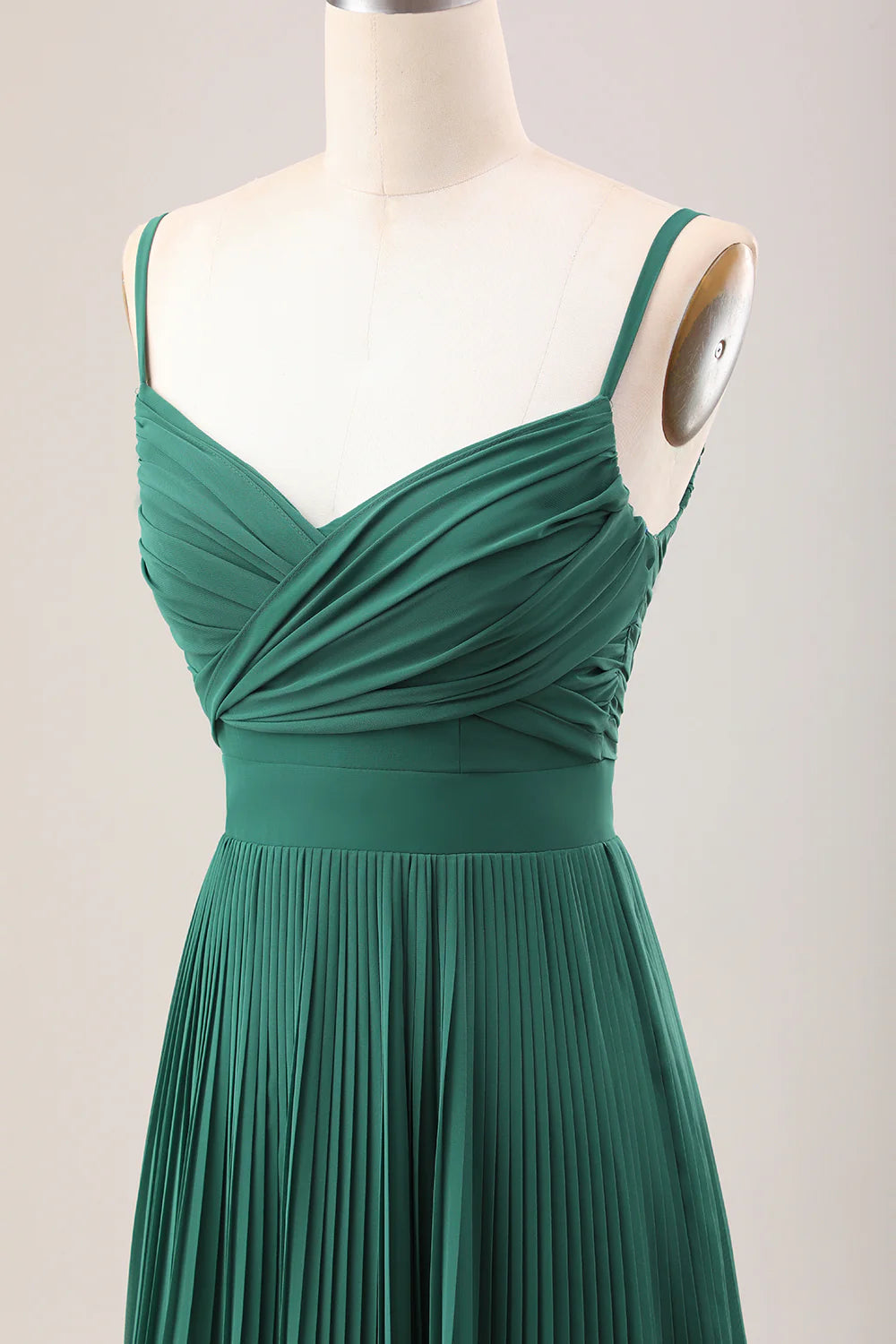 Dark Green A-Line Spaghetti Straps Pleated Chiffon Long Bridesmaid Dress Formal Wedding Guest Party Dresses