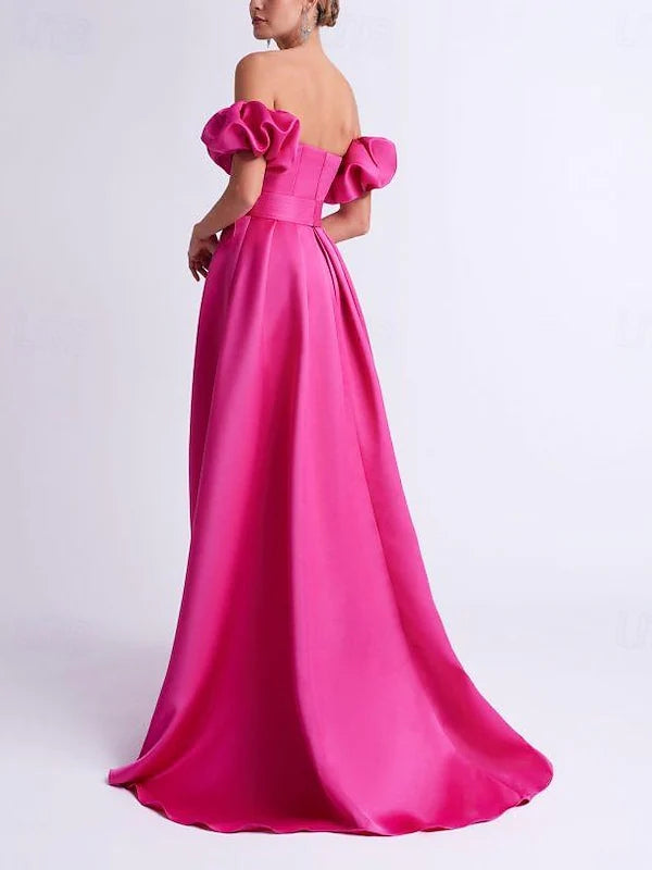 A-Line Off-The-Shoulder Floor-Length Evening Dresses With Bow(S)