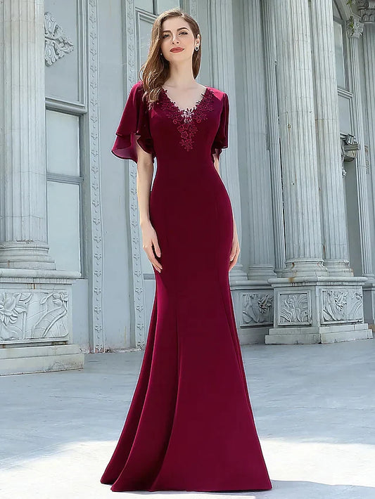 V Neck Floor Length Chiffon Bridesmaid Dress with Appliques