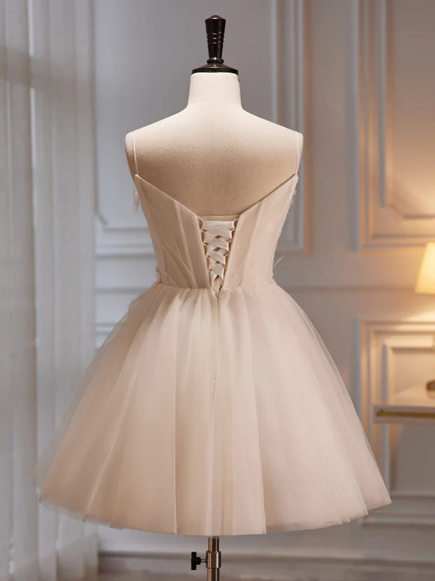 Cute A-Line Tulle Short Homecoming Dress with Flowers Prom Dress