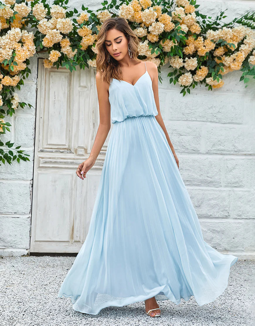 Chiffon Spaghetti Straps Long Bridesmaid Dress Wedding Guest Party Dress