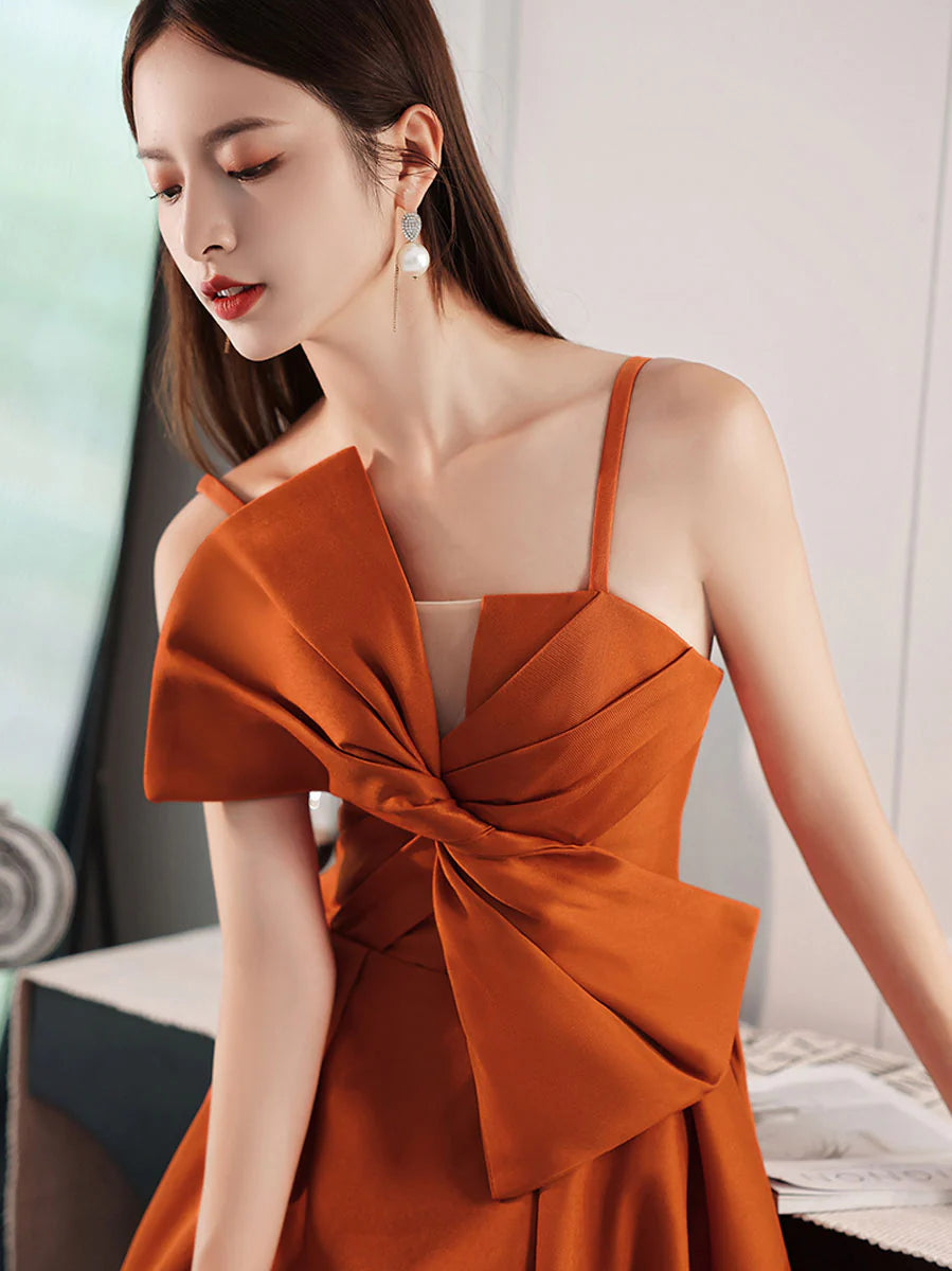 A Line Orange Satin Long Prom Dress Orange Evening Dress