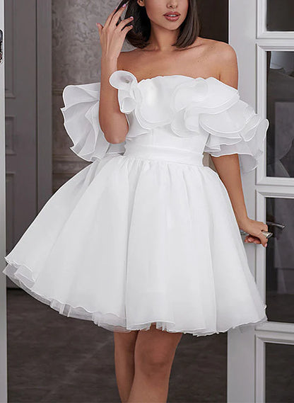 A-Line Off-The-Shoulder Sleeveless ShortMini Organza Wedding Dresses