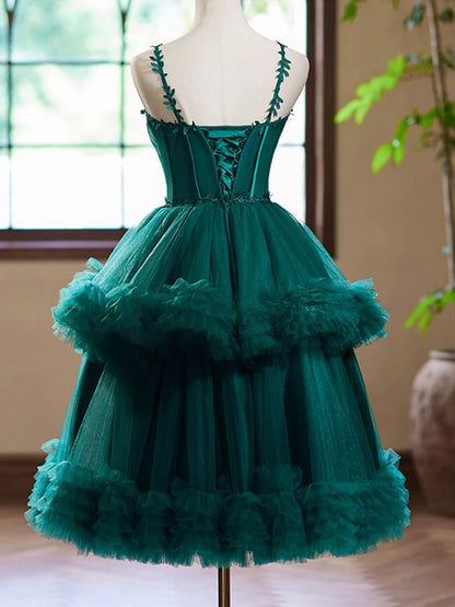 A-Line Sweetheart Neck Tulle Green Short Homecoming Dress