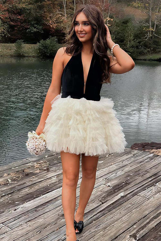 Cute A-Line Tulle Ruffle Tiered Sleeveless Homecoming Dress