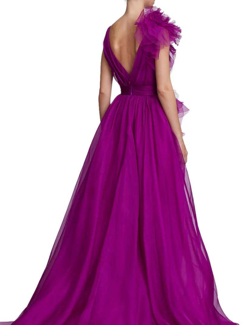 A-Line V Neck Sleeveless Floor-Length Evening Floar Dresses With Split Side