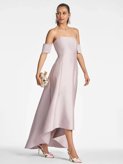 Short Sleeves A-Line Pleated High Low Mother of the Bride Dresse Floor-Length Guest Dresses