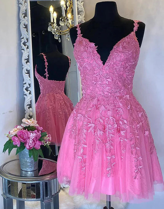 Cute A-Line Tulle Cute Homecoming Dress With Appliques