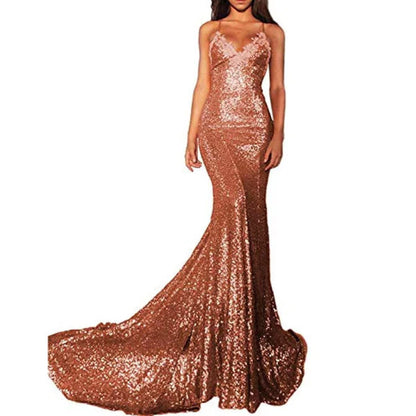 Mermaid Sequin Prom Gowns Evening Maxi Dress For Women