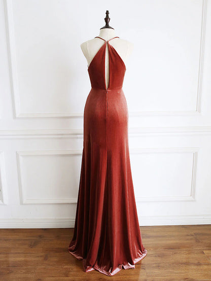 Velvet Formal Evening Dresses V Neck Mermaid Long Prom Dress