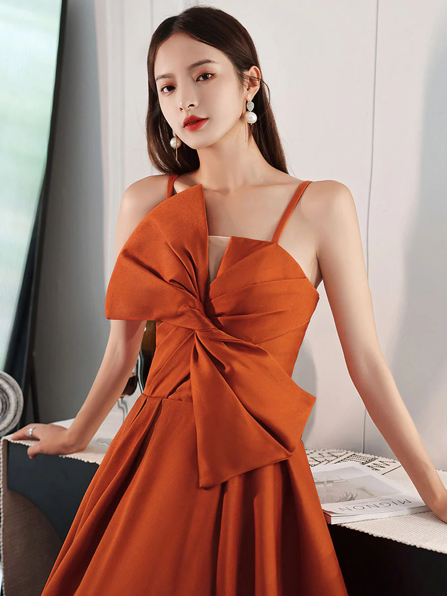 A Line Orange Satin Long Prom Dress Orange Evening Dress