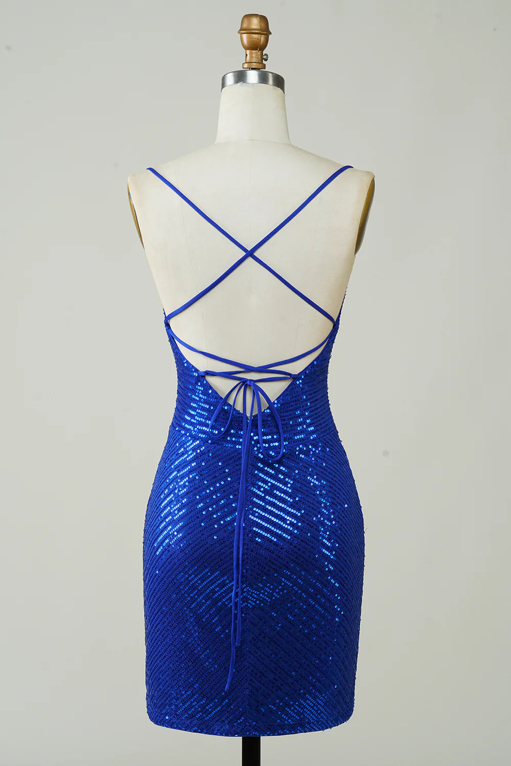 Sparkly Bodycon Spaghetti Straps Backless Royal Blue Sequins Short Homecoming Dress