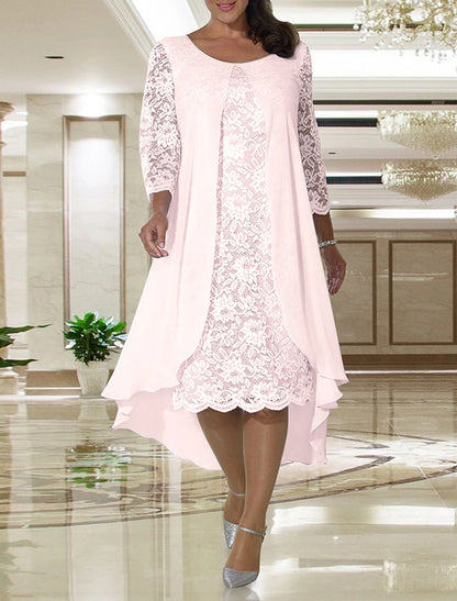 A-Line Mother of the Bride Dress Wedding Guest Elegant Plus Size Knee Length Chiffon Lace