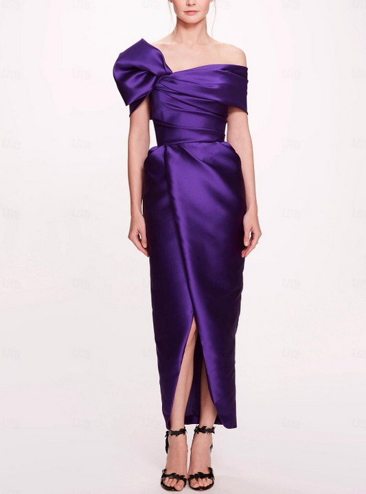 Sheath / Column Cocktail Dresses Formal Wedding Guest Sleeveless One Shoulder Satin with Slit