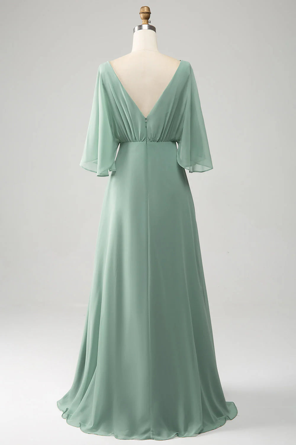 A-line V-neck Pleated Long Bridesmaid Dress Chiffon With Slit