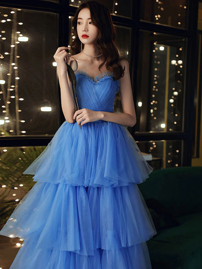 Blue Sweetheart Neck Sweet 16 Dress Ball Gown Long Prom Dress Graduation Dress