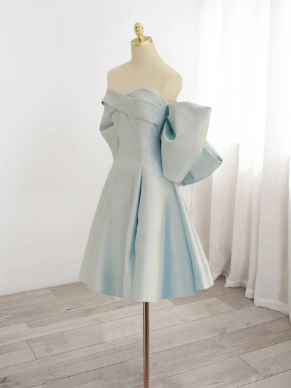 Sky Blue Sweetheart Neck Satin Prom Dress Cocktail Dresses