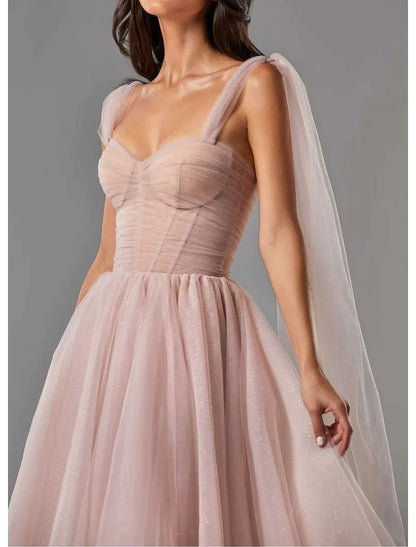 Ball Gown Homecoming Dresses Corsets Dress Cocktail Party Tea Length Sleeveless Square Neck Tulle with Glitter