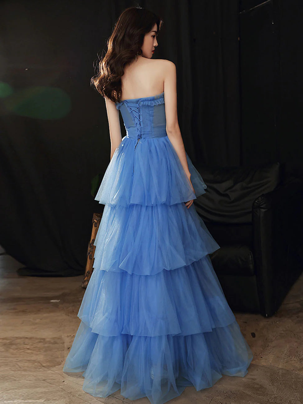 Blue Sweetheart Neck Sweet 16 Dress Ball Gown Long Prom Dress Graduation Dress