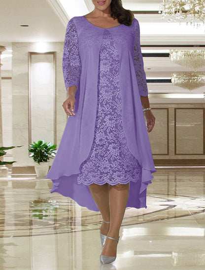 A-Line Mother of the Bride Dress Wedding Guest Elegant Plus Size Knee Length Chiffon Lace