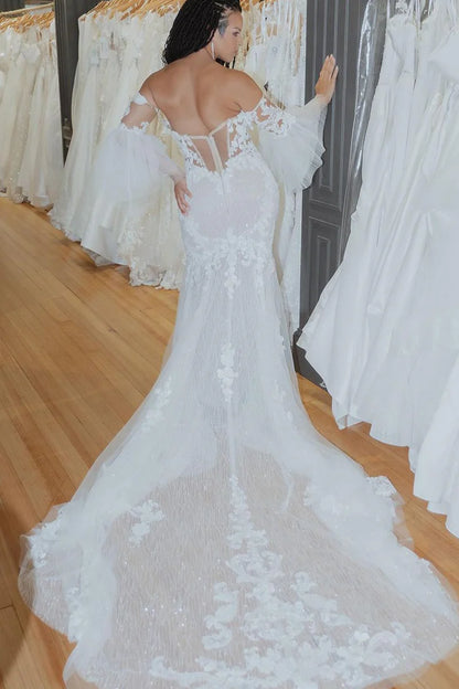 Mermaid Sweetheart Tulle Lace Boho Wedding Dresses with Sleeves