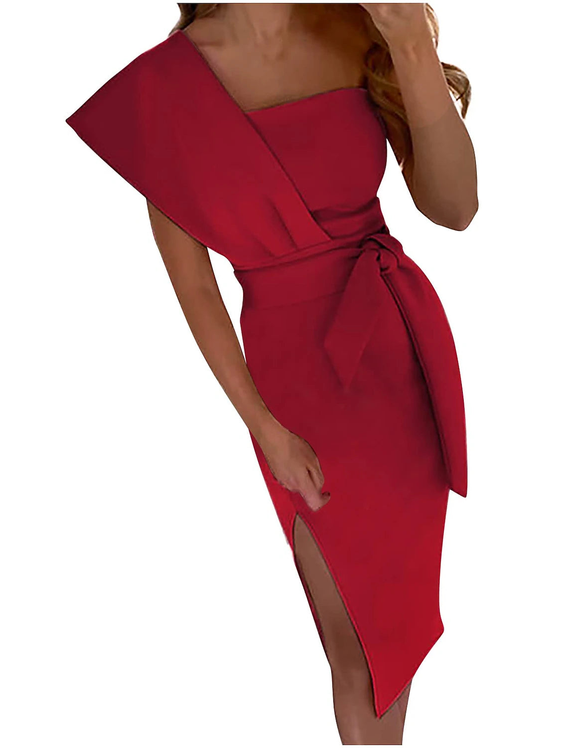 Sheath / Column Cocktail Dresses Elegant Dress Sleeveless One Shoulder Stretch Fabric with Slit