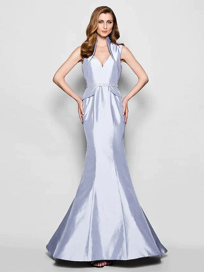 Mother of the Bride Dress Queen Anne Taffeta Sleeveless with Sash Ribbon Beading