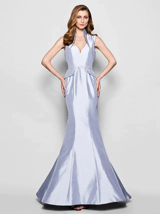 Mother of the Bride Dress Queen Anne Taffeta Sleeveless with Sash Ribbon Beading