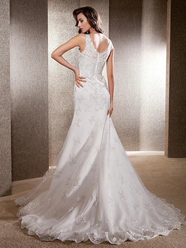 Wedding Dresses Scoop Neck Lace Tulle Sleeveless