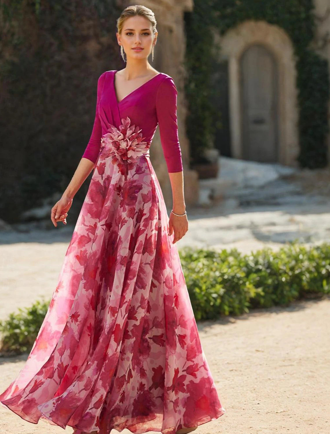 A-Line Mother of the Bride Dress Floral Dress Formal Wedding Guest V N