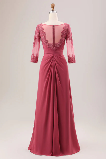 A Line Scoop Neck Chiffon Long Mother of Bride Dress with Appliques