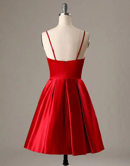 A-Line Spaghetti Straps Short Red Homecoming Dress with Pockets