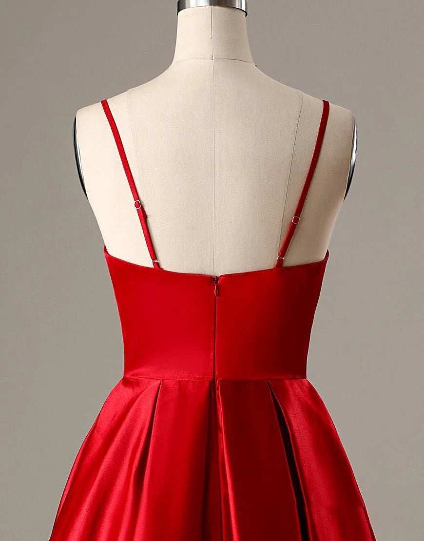 A-Line Spaghetti Straps Short Red Homecoming Dress with Pockets