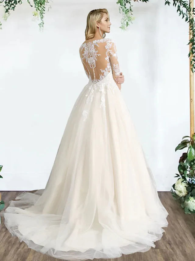 Princess A-Line Wedding Dresses Sweetheart Neckline Lace Tulle Sleeveless Country Formal Luxurious with Pleats Appliques